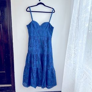 2023 Farm Rio Deep Blue Palm Tree Midi dress. Large, Brand new w/tags never worn